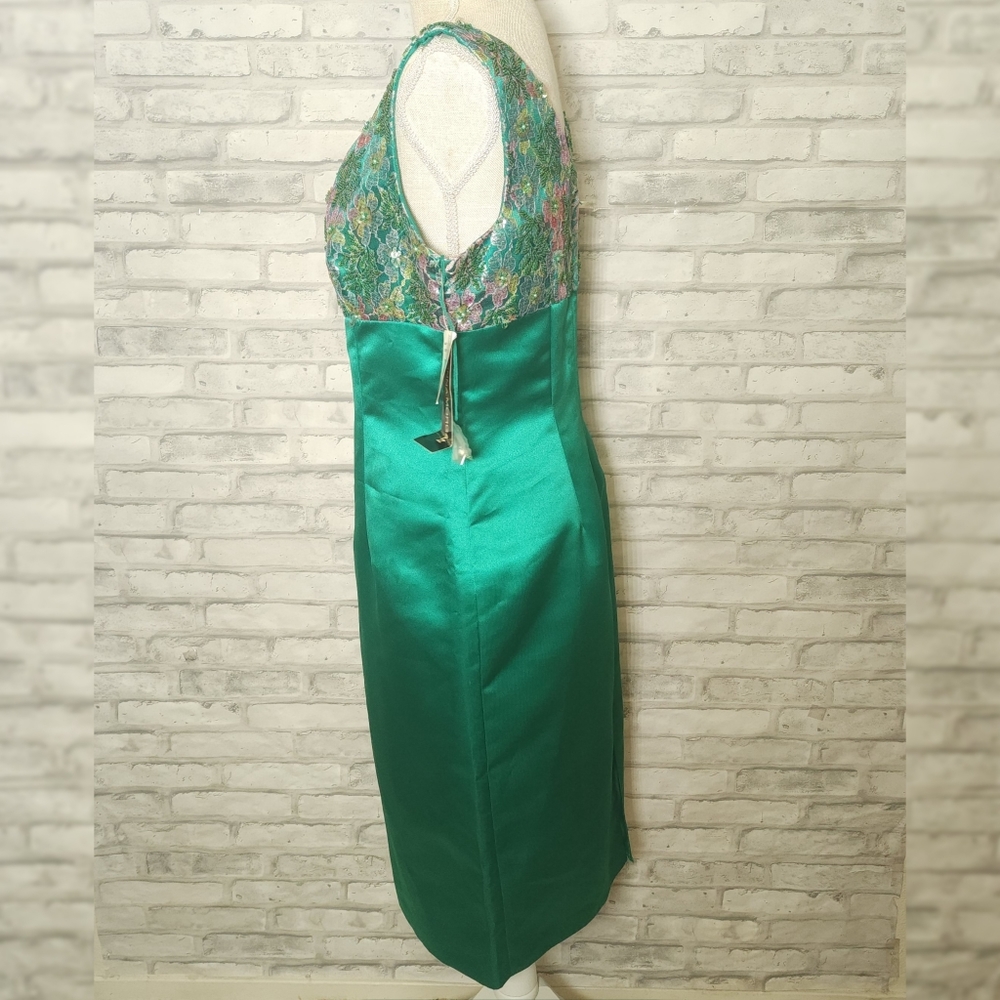 Vintage Donna Morgan Green Embroidered Floral Evening Dress New - Picture 3 of 12